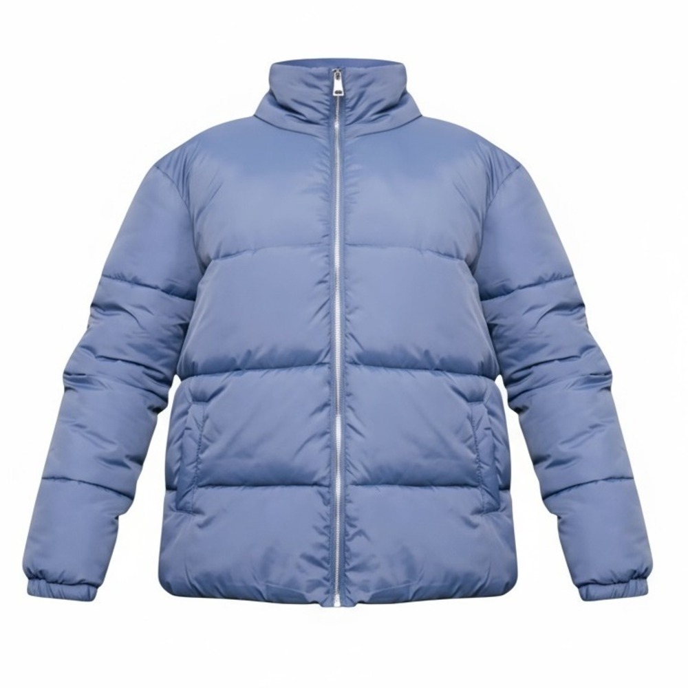 PrettyLittleThing Slate Gray Blue Puffer Jacket Quilted Coat Medium NWT Cozycore